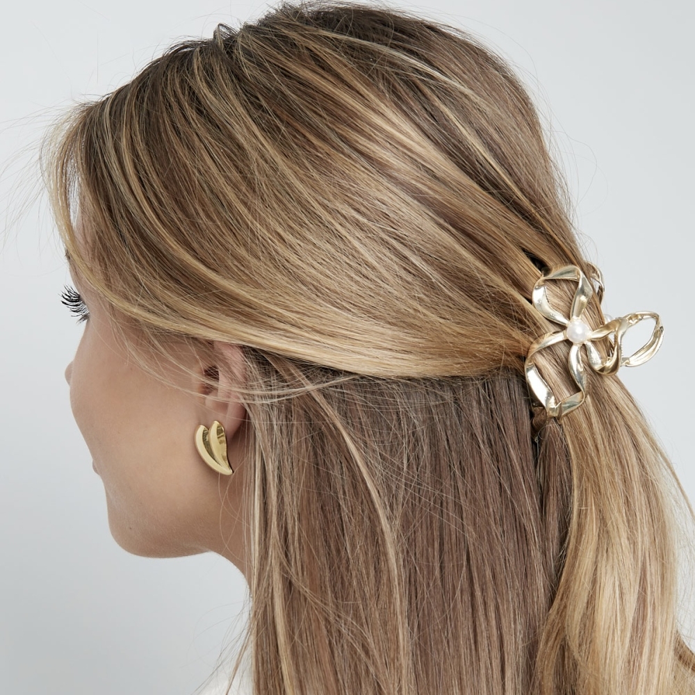 Haarclip - Bow Pearl Gold